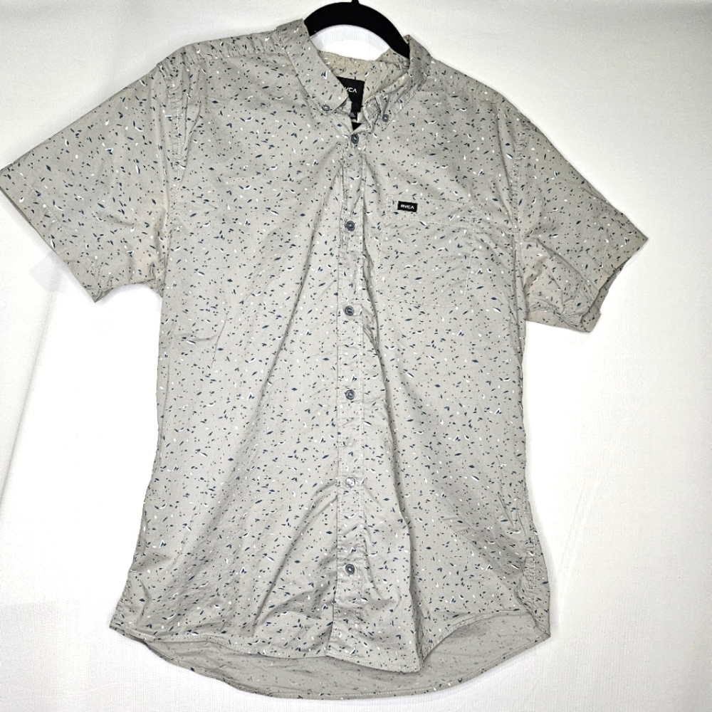 RVCA Men's Gray Short Sleeve Button Up Shirt - Size L Slim Fit